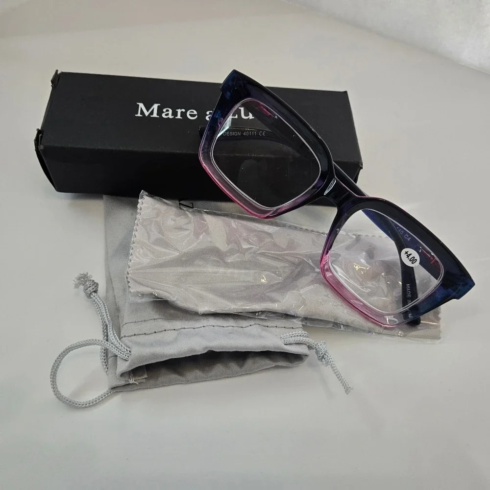 Mare Azzuro Blue & Pink Women's Reading Glasses +4.00 – Fashion‎ Cat-Eye Readers